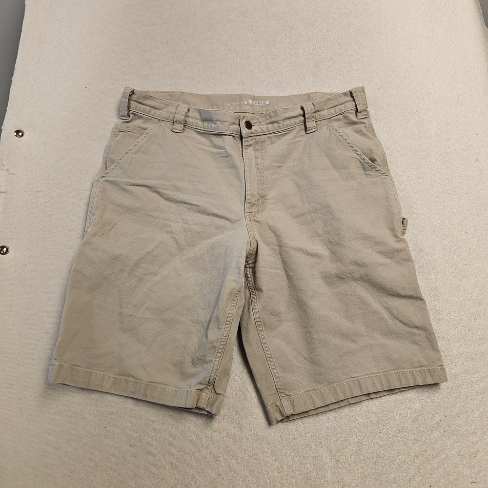Carhartt Mens Relaxed Fit Canvas Work Shorts Tan Khaki Size 36x11 Utility Cargo